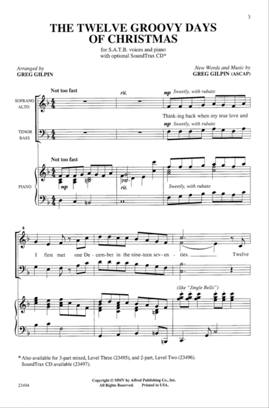 The Twelve Groovy Days of Christmas 4-Part scores gallery preview page 2