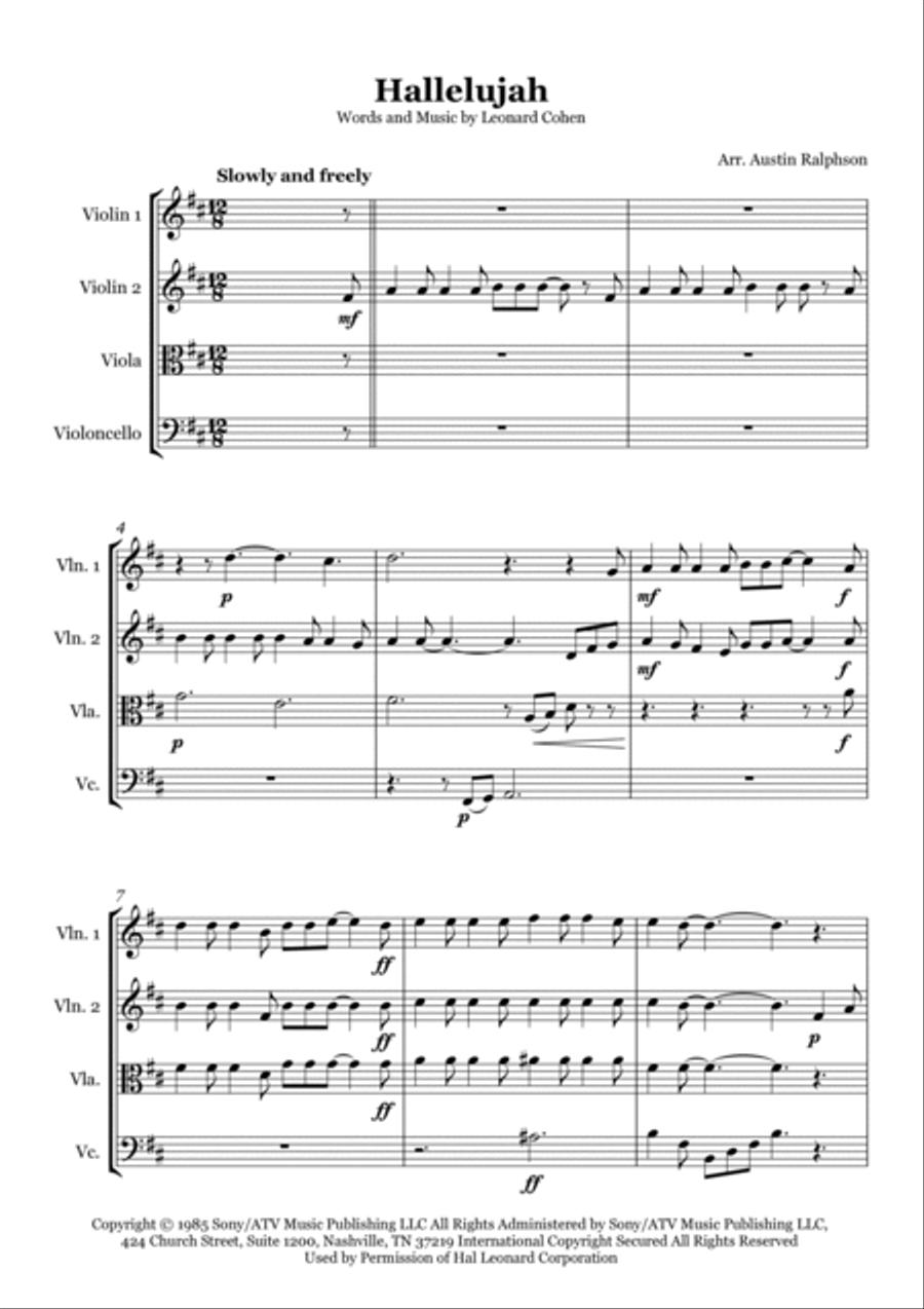 Hallelujah String Quartet scores gallery preview page 3
