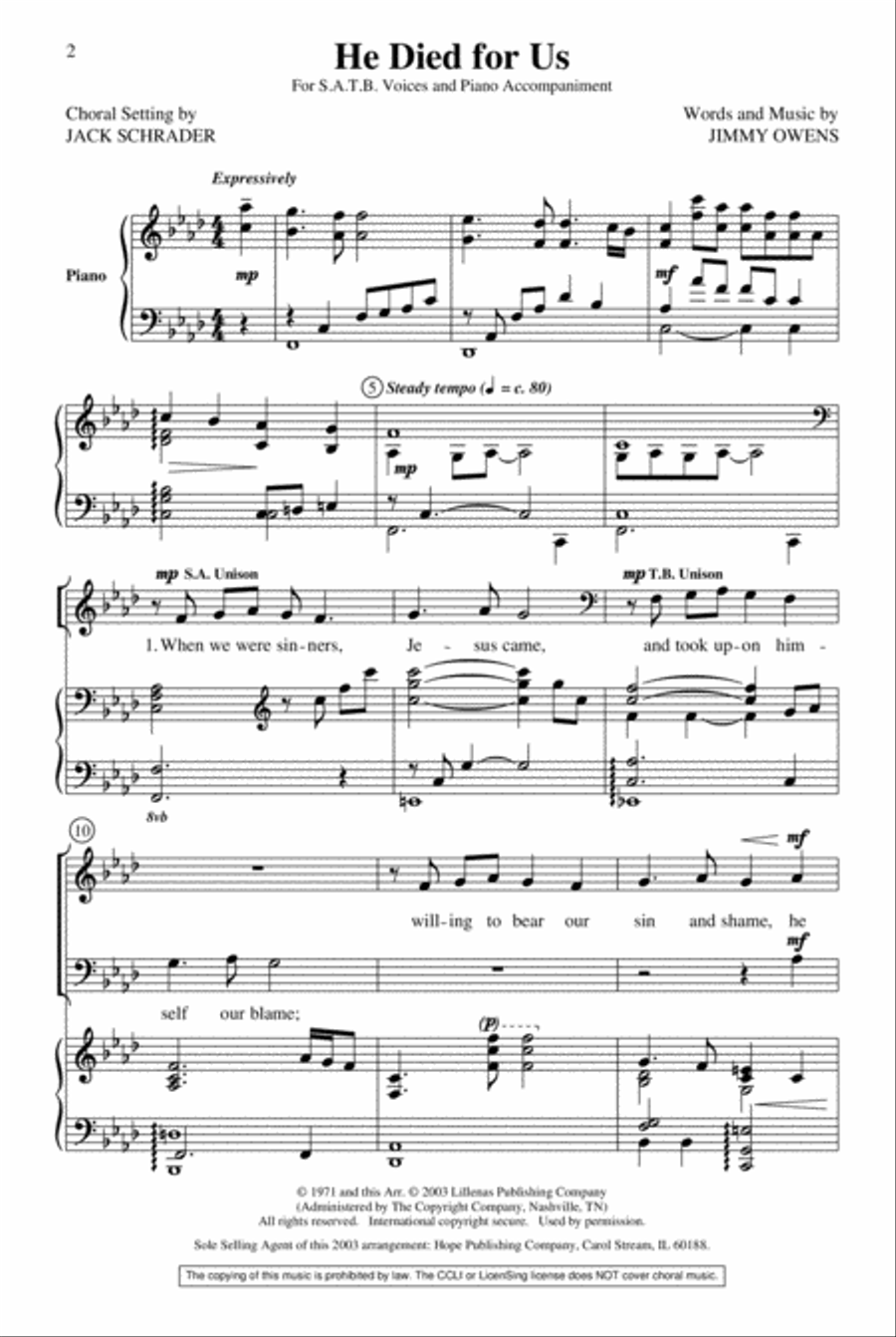He Died for Us 4-Part scores gallery preview page 2