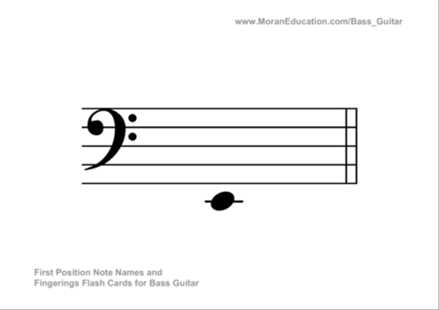 Bass Guitar First Position Note Names and Fingerings Flash Cards