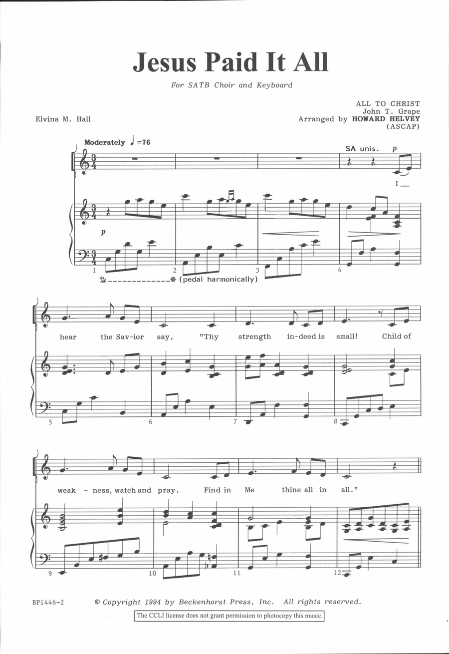Jesus Paid it All 4-Part scores gallery preview page 3