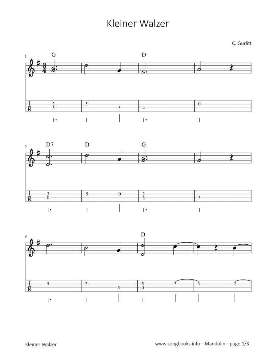 Kleiner Walzer - C. Gurlitt Mandolin scores gallery preview page 1