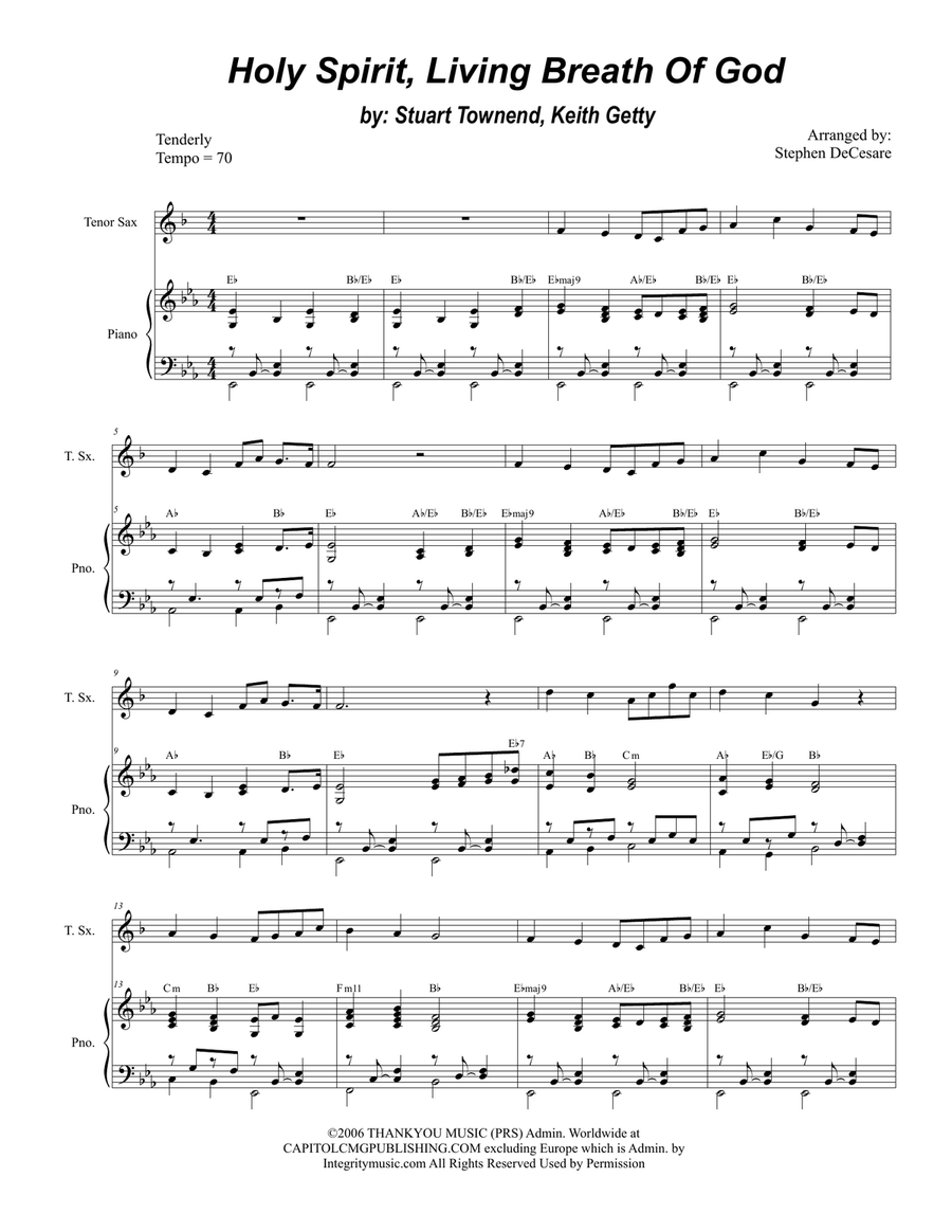 Holy Spirit, Living Breath Of God Tenor Saxophone scores gallery preview page 1