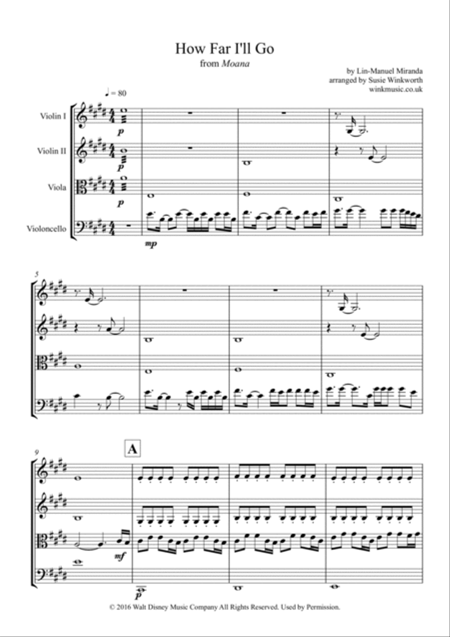 How Far I'll Go String Quartet scores gallery preview page 3
