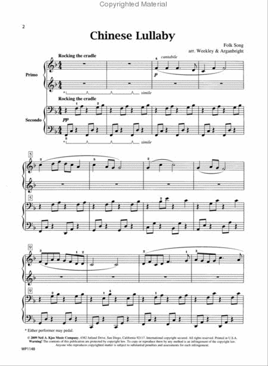 Chinese Lullaby Piano Duet scores gallery preview page 2
