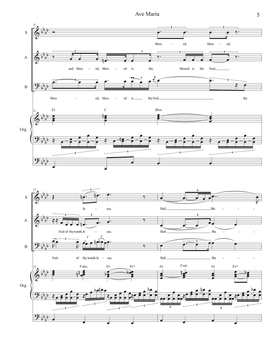 Ave Maria (for SAB- English Lyrics - Medium Key - Organ Accompaniment) 3-Part scores gallery preview page 6