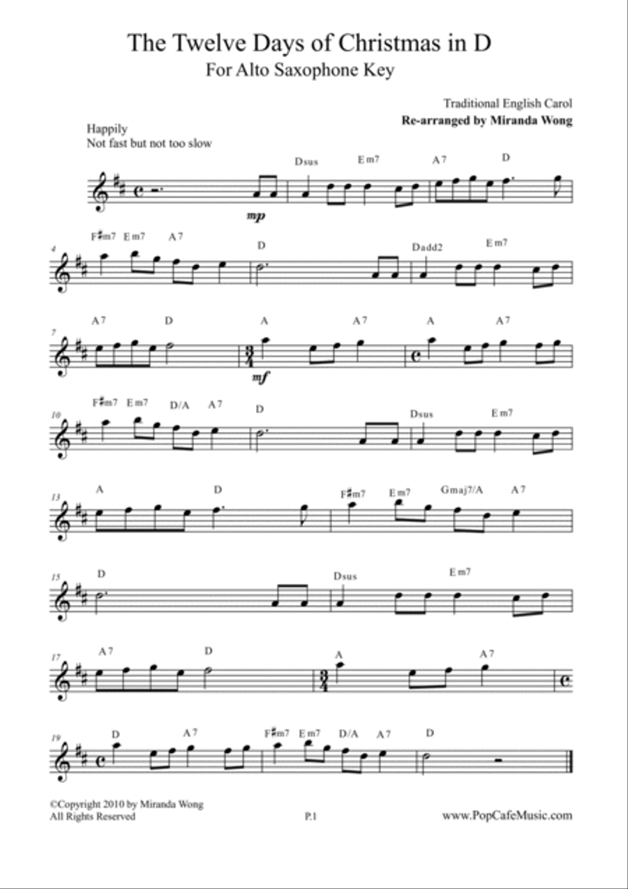 The Twelve Days of Christmas - Alto + Tenor Saxophone + Concert Key Tenor Saxophone scores gallery preview page 2