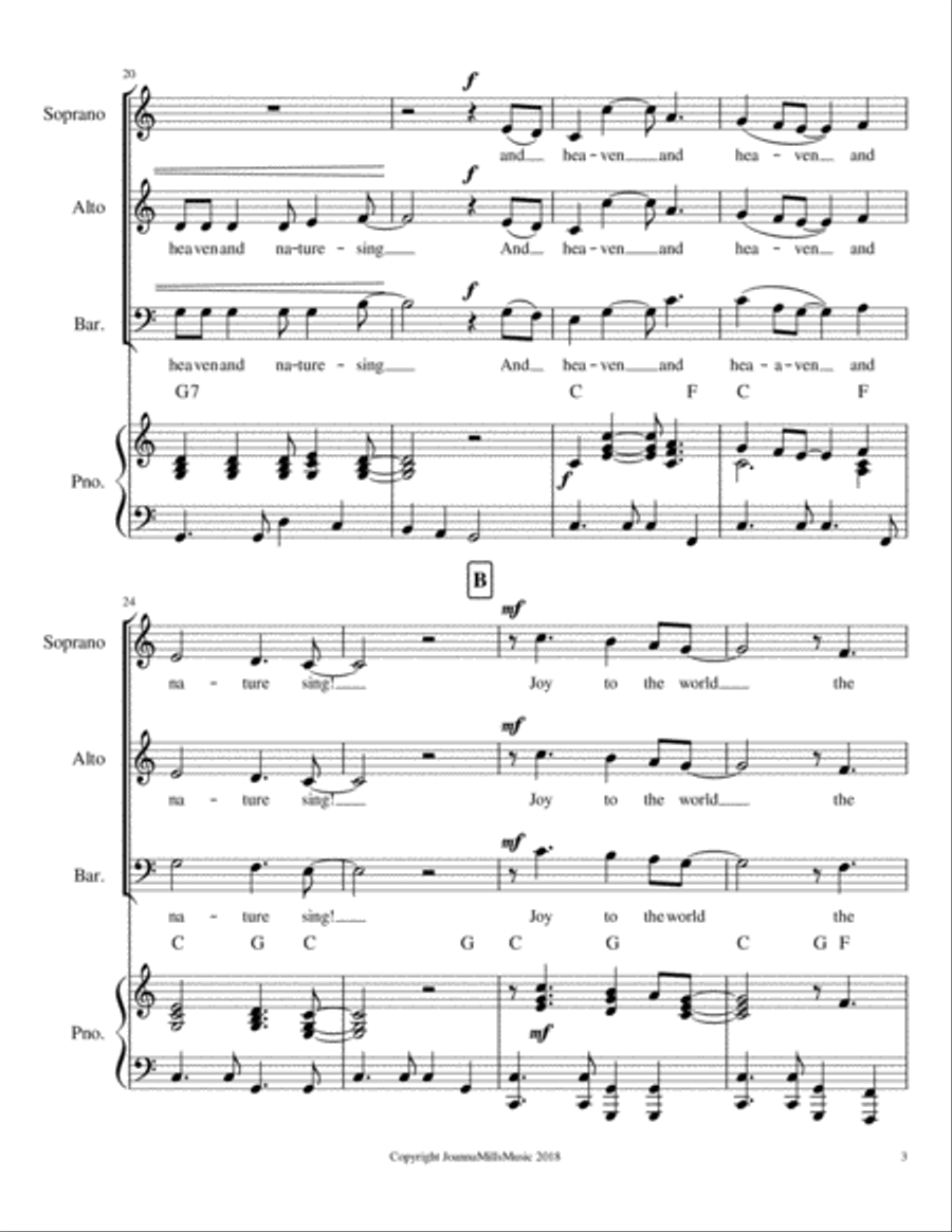 Joy to the World: A Gospel Style Anthem for SAB Choir 3-Part scores gallery preview page 4