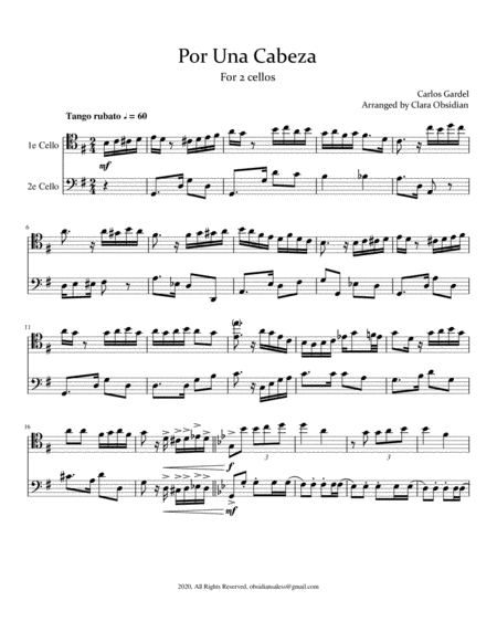 Carlos Gardel: Por Una Cabeza (for 2 cellos/ advanced intermediate) image number null