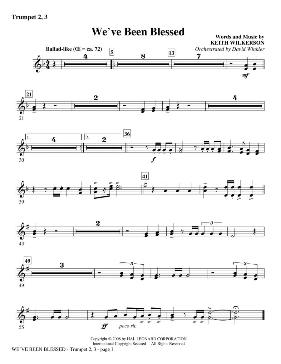 We've Been Blessed - Bb Trumpet 2,3 Choir scores gallery preview page 1