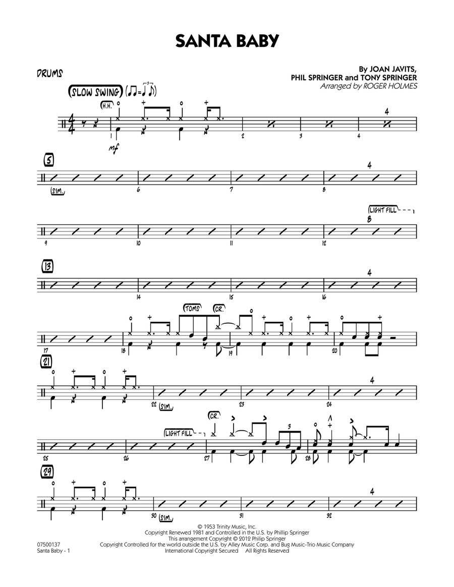 Santa Baby - Drums Santa Baby - Drums Jazz Ensemble scores gallery preview page 1
