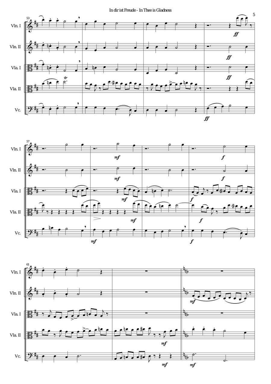 In dir ist Freude (In Thee is gladness) for string quintet (2 violins, 2 violas, 1 cello) String Trio scores gallery preview page 5