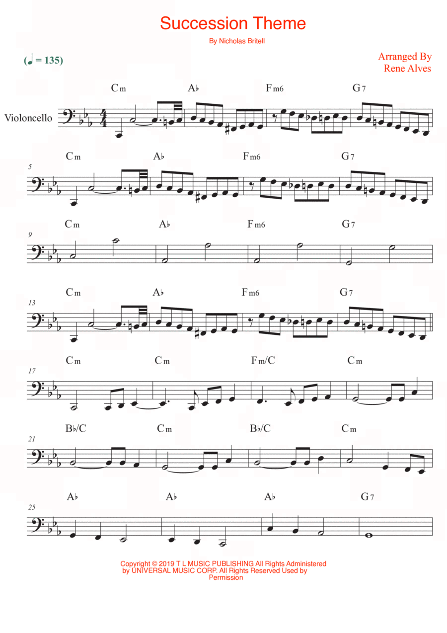 Succession Theme Succession Theme Cello Solo scores gallery preview page 1