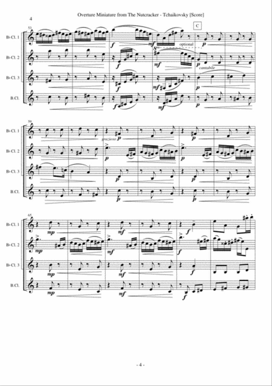 Overture Miniature from The Nutcracker (Clarinet Quartet) Clarinet Quartet scores gallery preview page 4