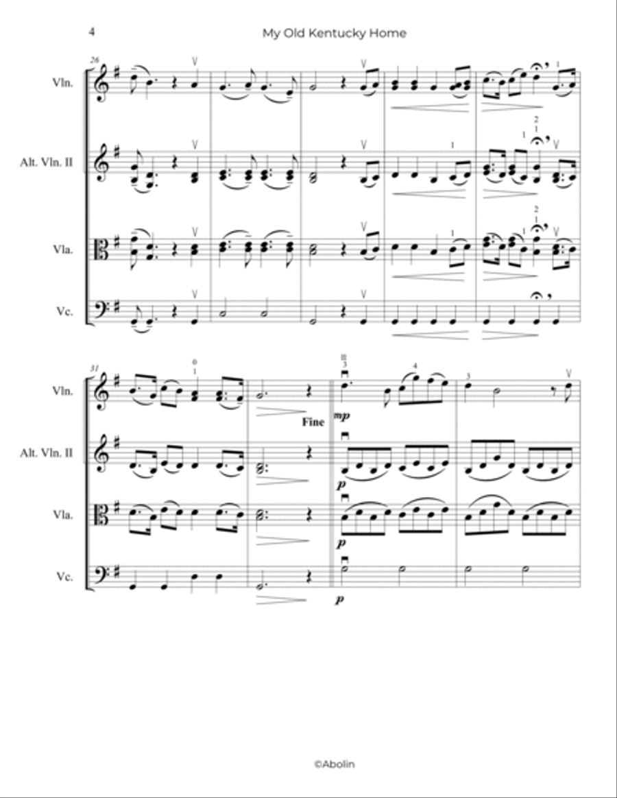 Foster: My Old Kentucky Home - String Trio, or 2 Violins and Cello String Trio scores gallery preview page 5