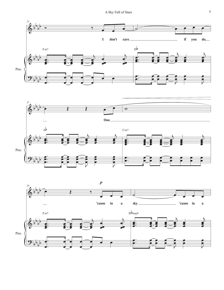 A Sky Full Of Stars Unison Choir scores gallery preview page 5