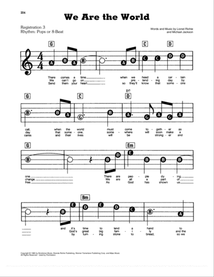 We Are The World Electronic Keyboard scores gallery preview page 1