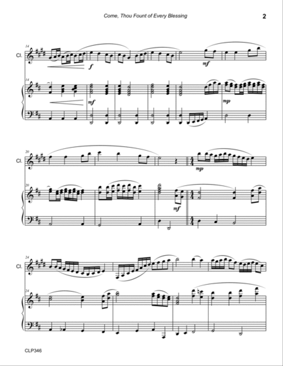 COME THOU FOUNT OF EVERY BLESSING - CLARINET SOLO with Piano Accompaniment Clarinet Solo scores gallery preview page 2