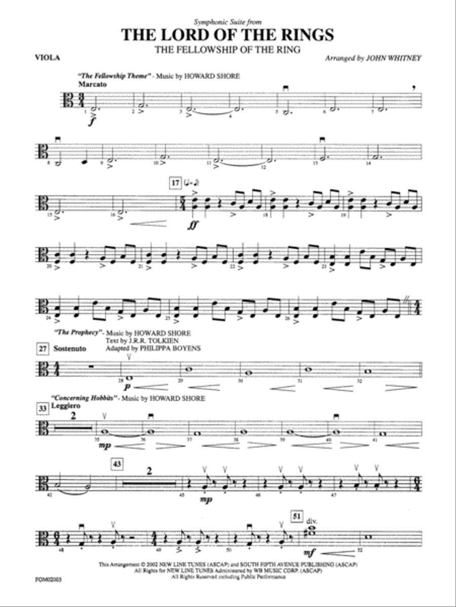 The Lord of the Rings: The Fellowship of the Ring, Symphonic Suite from: Viola Full Orchestra scores gallery preview page 1