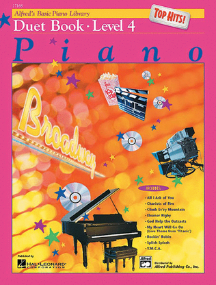 Book cover for Alfred's Basic Piano Course Top Hits! Duet Book, Book 4