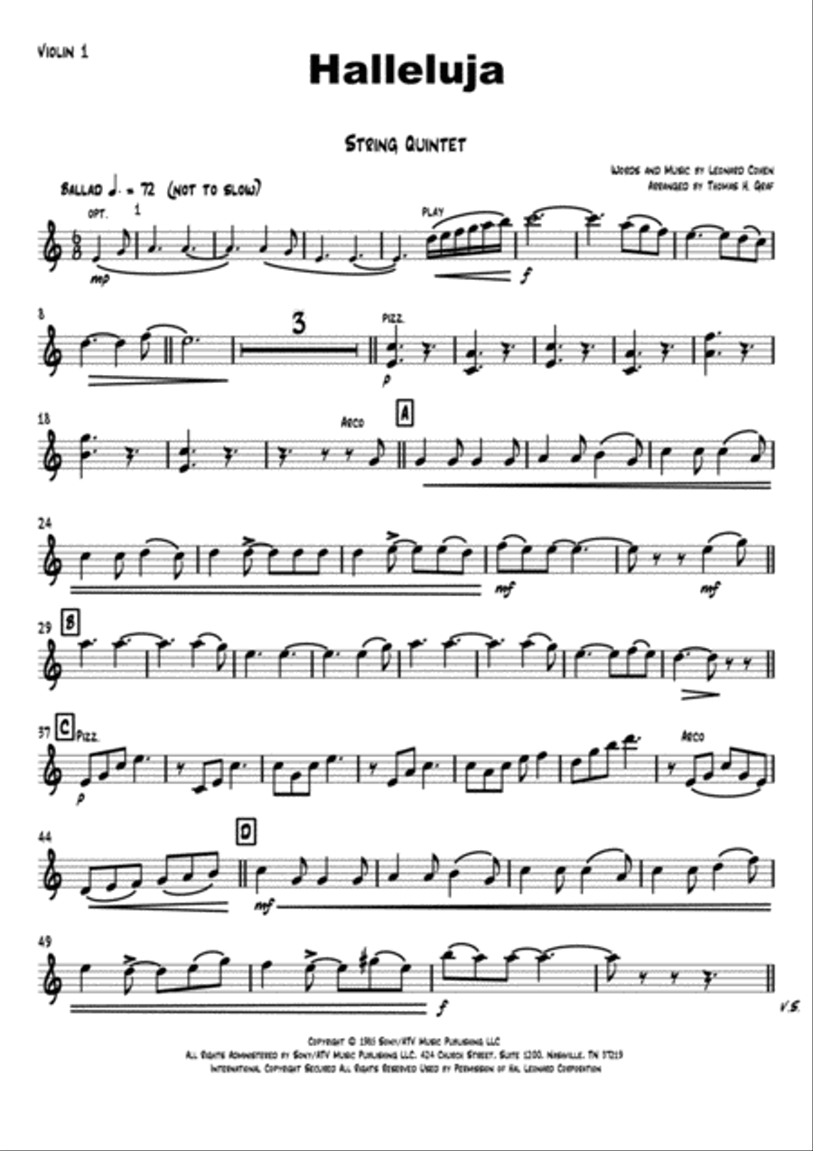 Hallelujah String Quintet scores gallery preview page 6