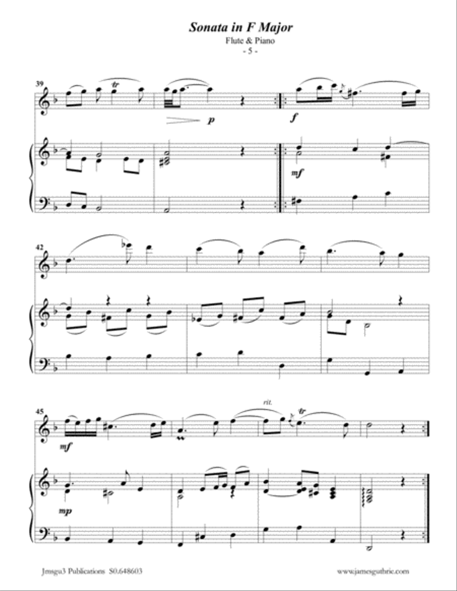 Telemann: Sonata in F Major for Flute & Piano Flute Solo scores gallery preview page 5