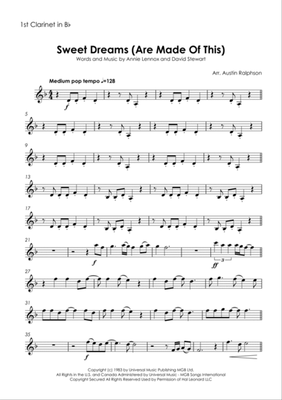 Sweet Dreams (are Made Of This) Clarinet Quartet scores gallery preview page 3