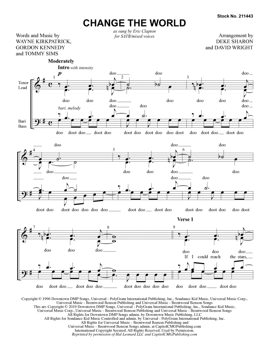 Change The World (arr. Deke Sharon and David Wright) 4-Part scores gallery preview page 1