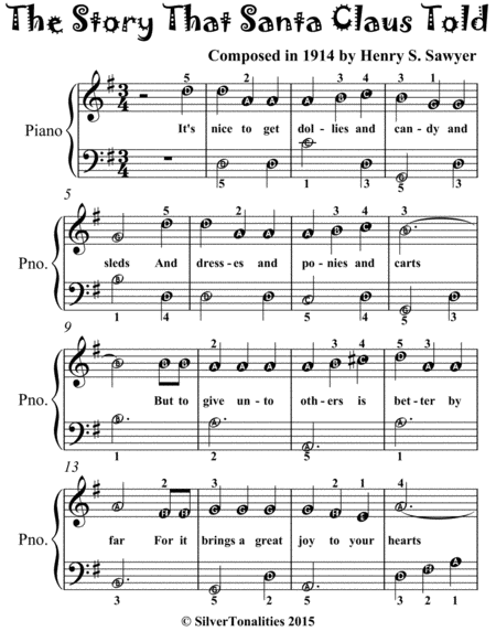The Story That Santa Claus Told Easiest Piano Sheet Music for Beginner Pianists