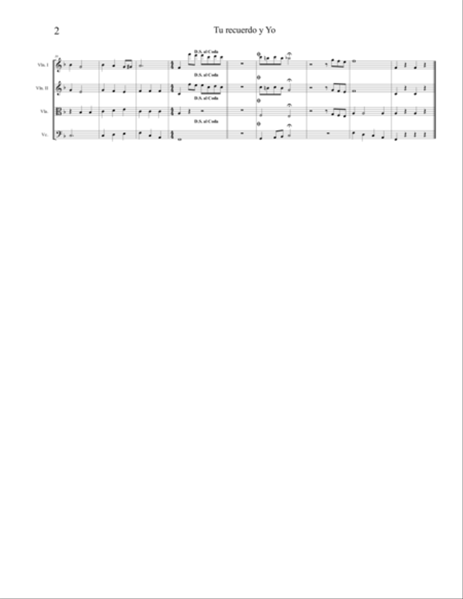 Tu Recuerdo Y Yo Tu Recuerdo Y Yo String Quartet scores gallery preview page 2
