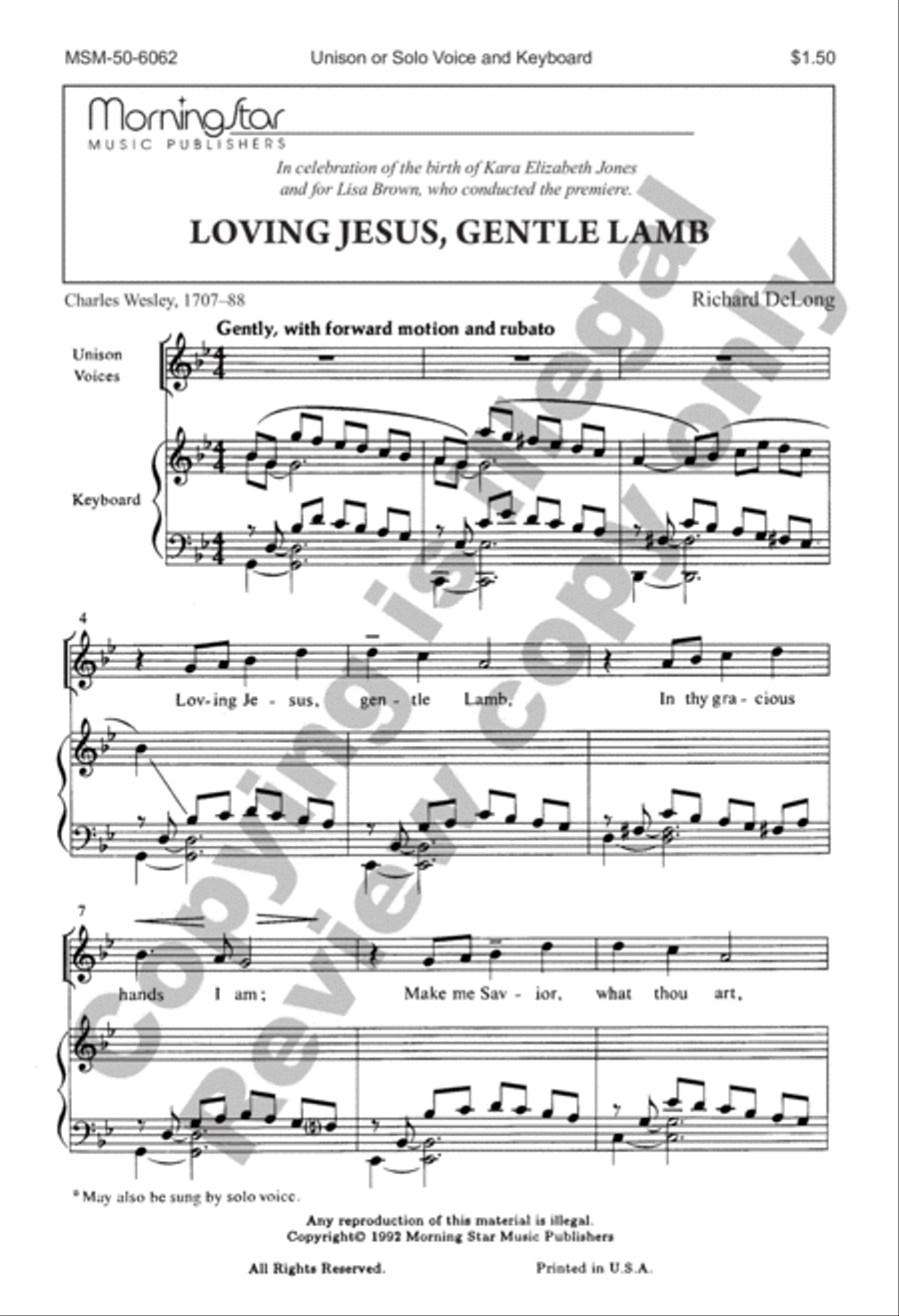 Loving Jesus, Gentle Lamb Unison Choir scores gallery preview page 2