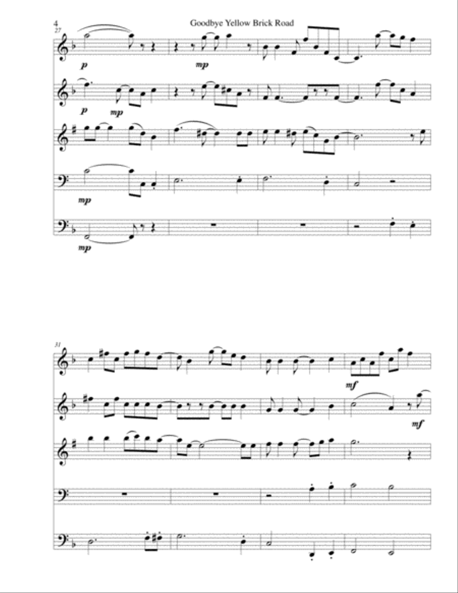 Goodbye Yellow Brick Road Woodwind Quintet scores gallery preview page 4