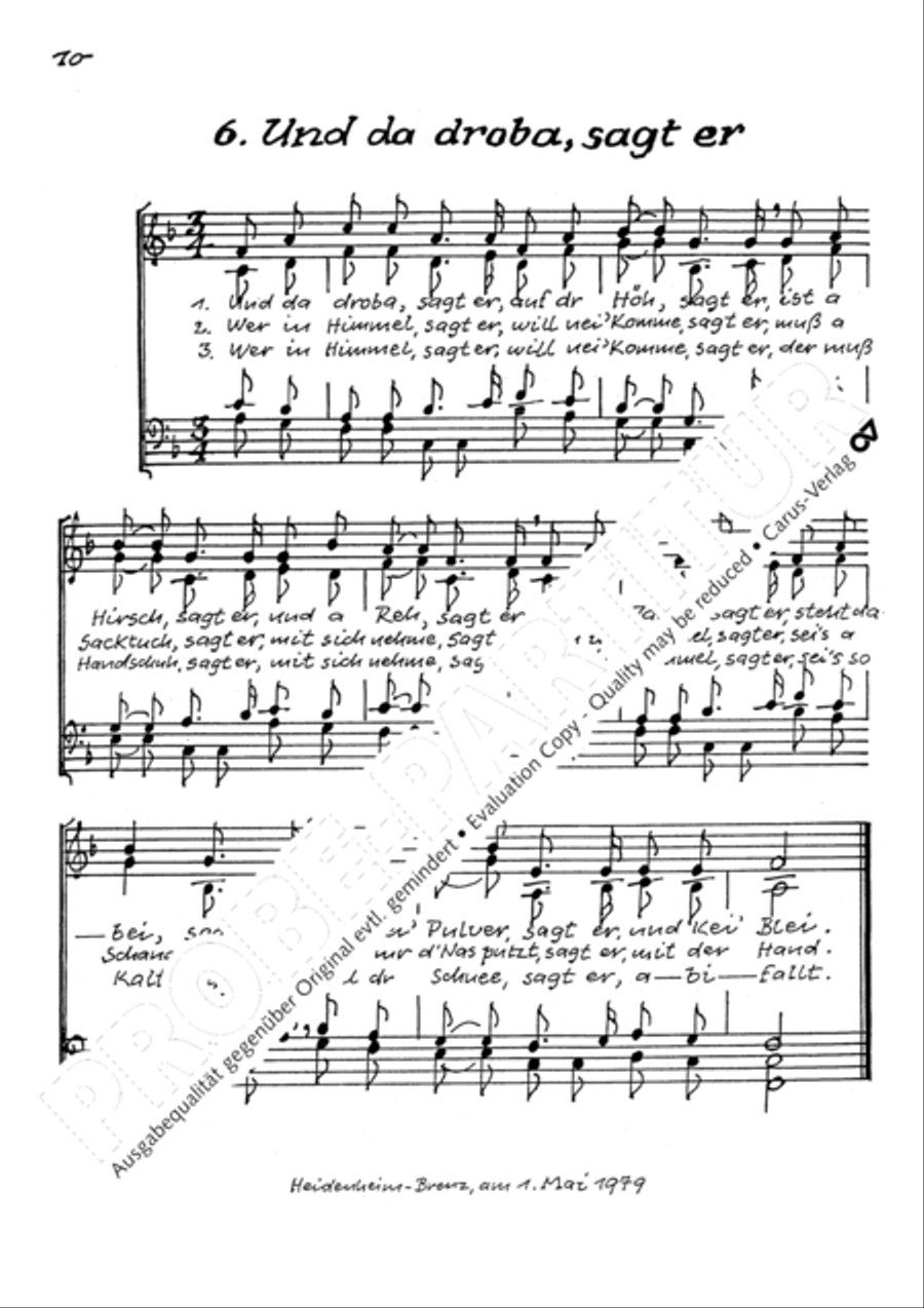 Drunten im Unterland. Sechs schwabische Volkslieder Choir scores gallery preview page 13