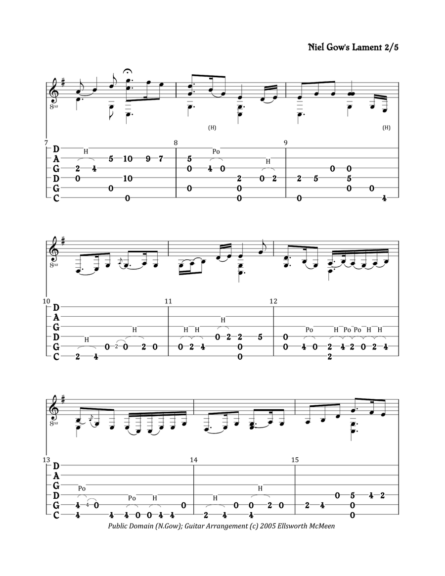 Niel Gow's Lament for the Death of His Second Wife (For Fingerstyle Guitar Tuned CGDGAD) Acoustic Guitar scores gallery preview page 2