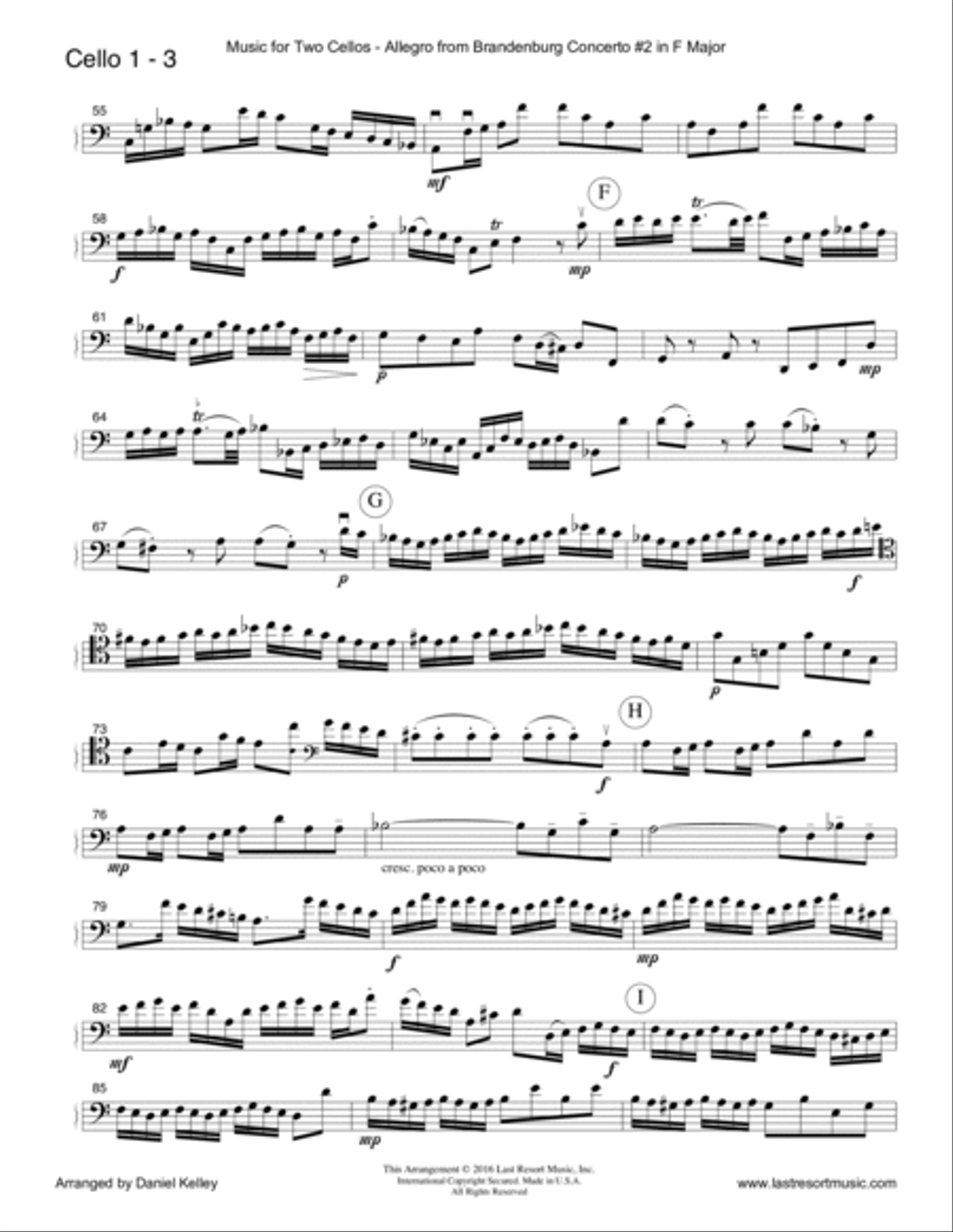 Allegro from Brandenburg Concerto #2 in F Major for Cello Duet (Music for Two Cellos)