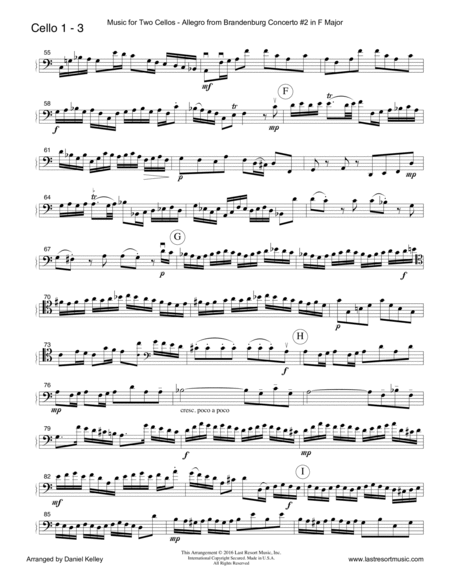 Allegro from Brandenburg Concerto #2 in F Major for Cello Duet (Music for Two Cellos)