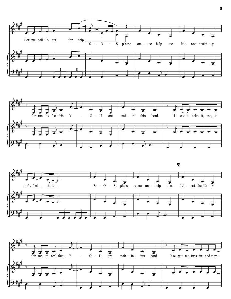 S.O.S. Piano, Vocal, Guitar scores gallery preview page 3