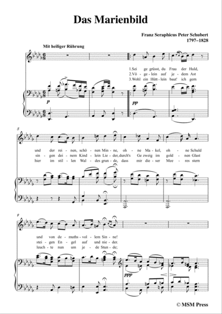Schubert-Das Marienbild,in D flat Major,for Voice&Piano Voice scores gallery preview page 3