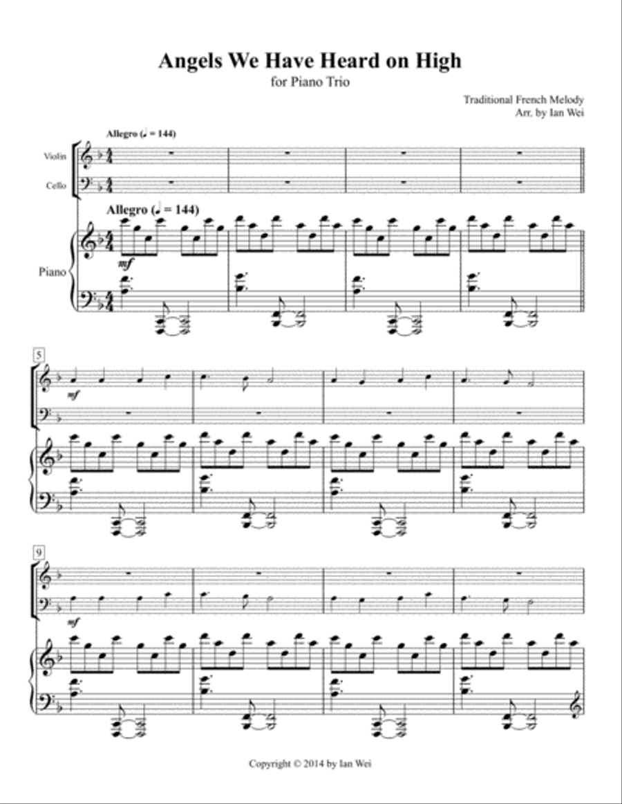 Angels We Have Heard on High for Piano Trio Piano Trio scores gallery preview page 1