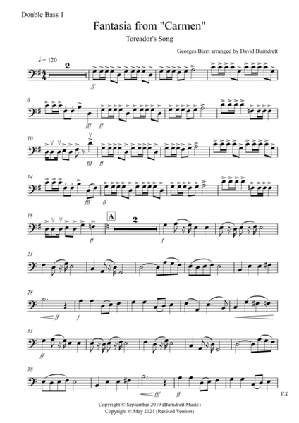 Toreador's Song (fantasia from Carmen) for Double Bass Quartet image number null