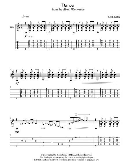 "Danza" for solo classical fingerstyle guitar (+TAB) image number null
