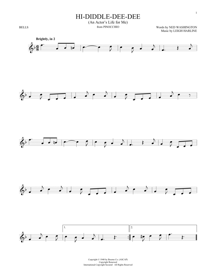 Hi-Diddle-Dee-Dee (An Actor's Life For Me) (from Pinocchio) Glockenspiel scores gallery preview page 1