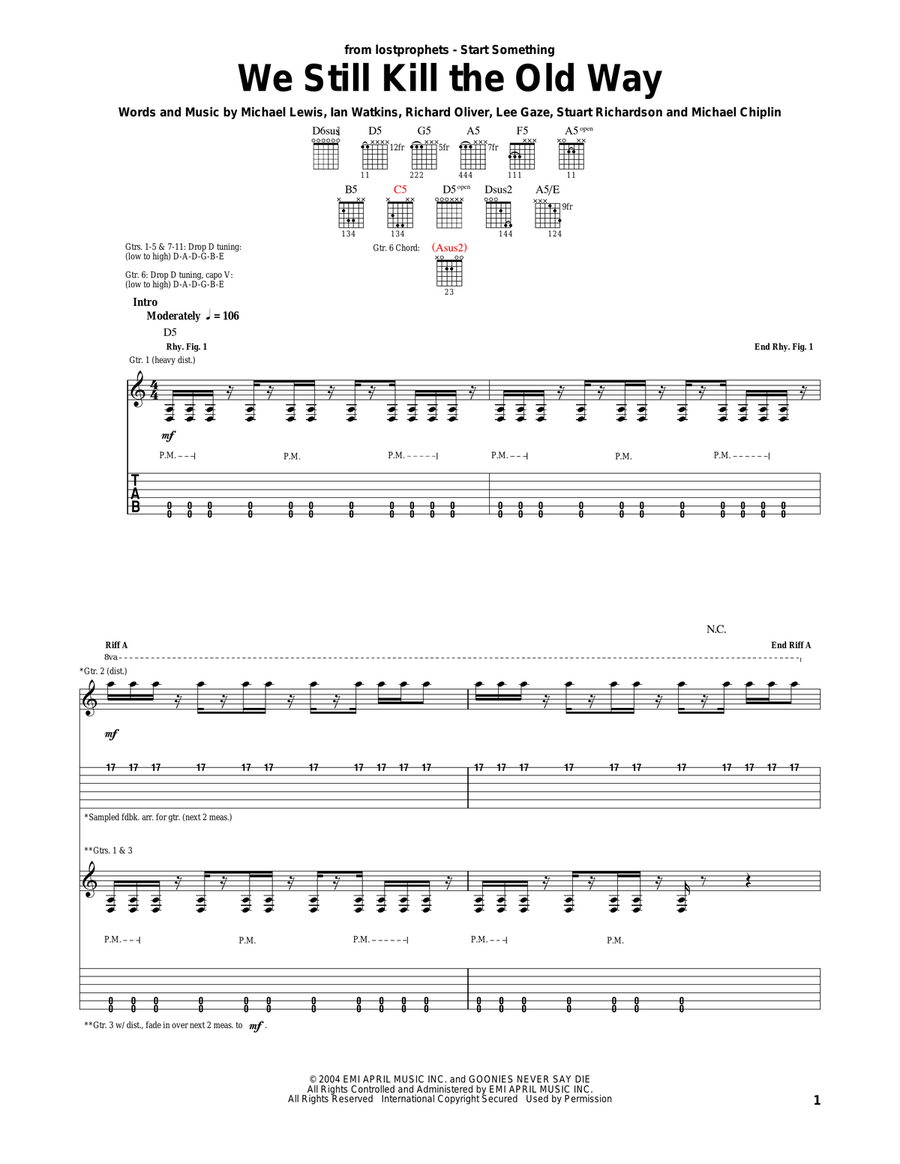 We Still Kill The Old Way Electric Guitar scores gallery preview page 1