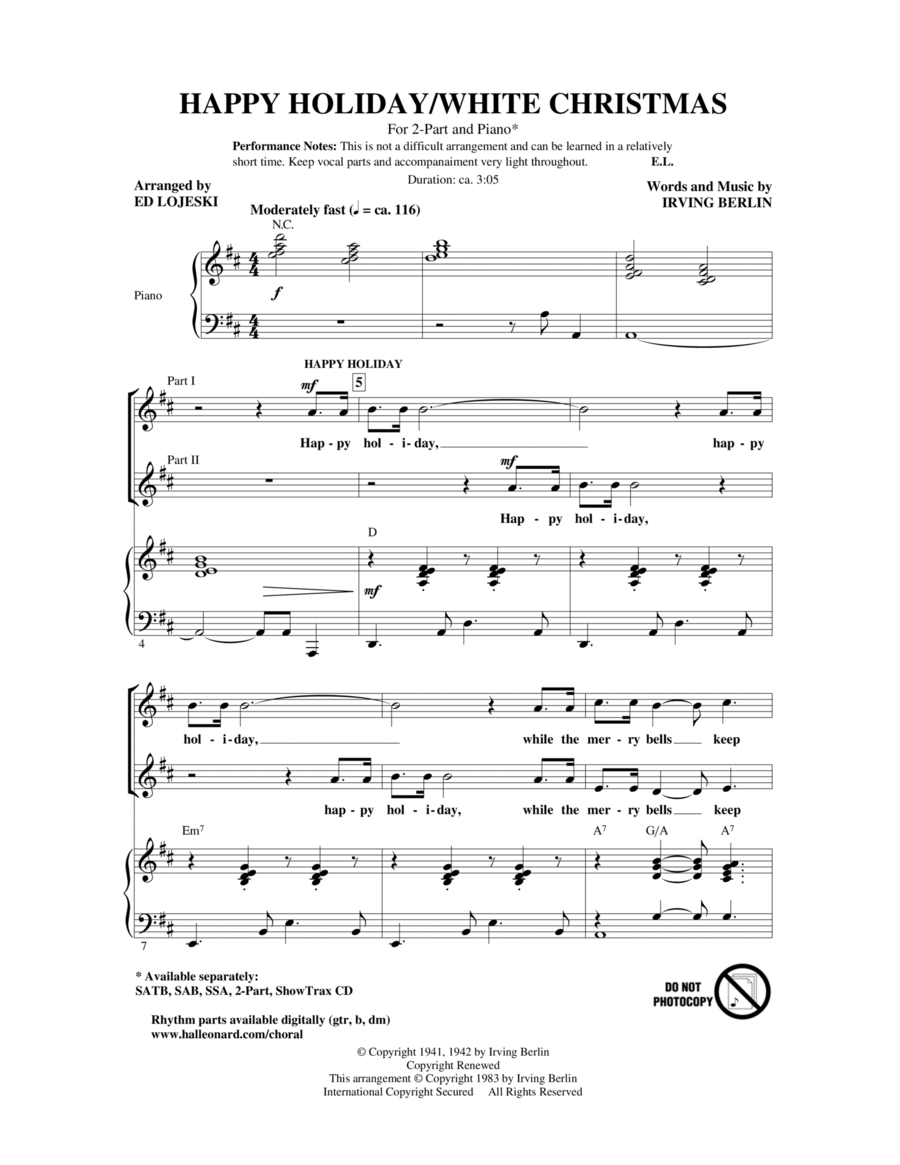 Happy Holiday (arr. Ed Lojeski) 2-Part scores gallery preview page 1