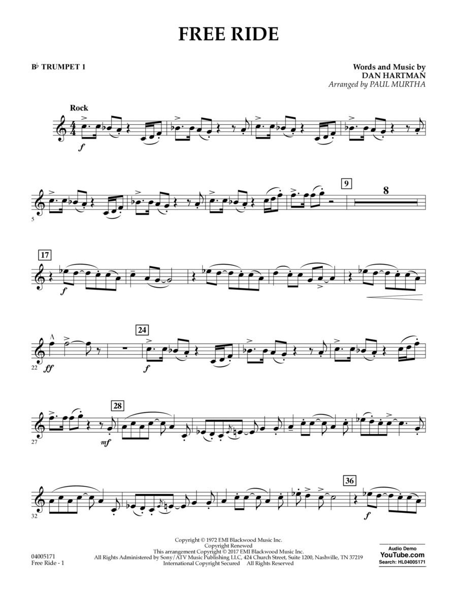 Free Ride - Bb Trumpet 1 B-Flat Trumpet scores gallery preview page 1