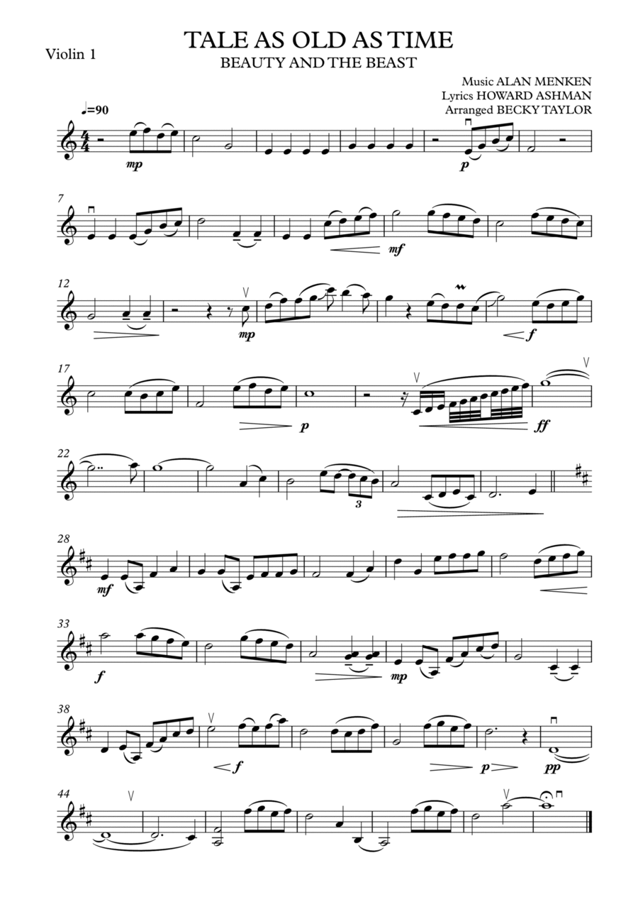 Beauty And The Beast String Quartet scores gallery preview page 1