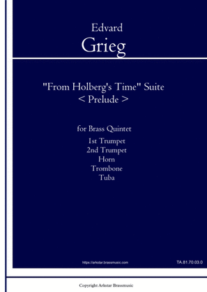 Book cover for "From Holberg's Time" (Holberg Suite) - 1st movement -Prelude- for Brass Quintet