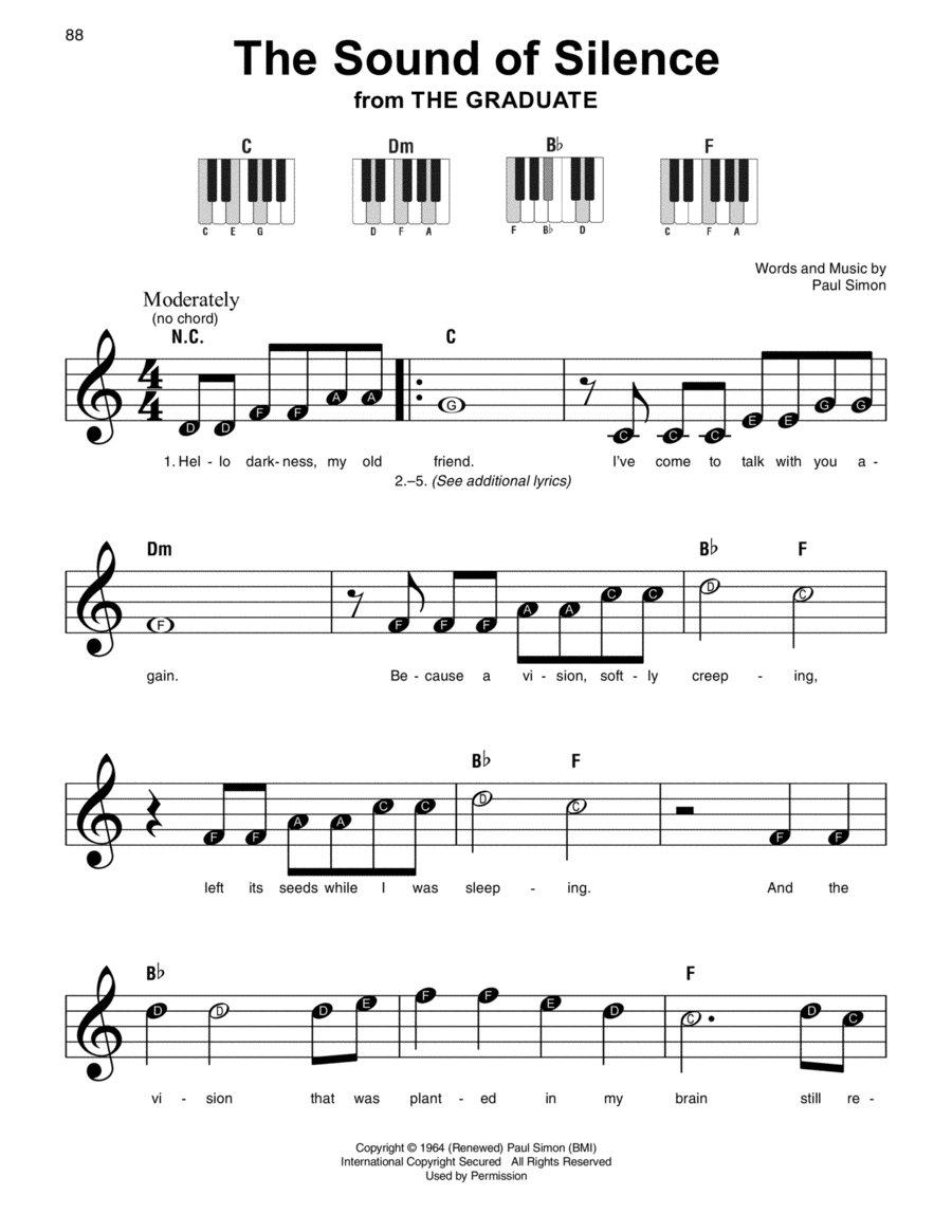 The Sound Of Silence Easy Piano scores gallery preview page 1