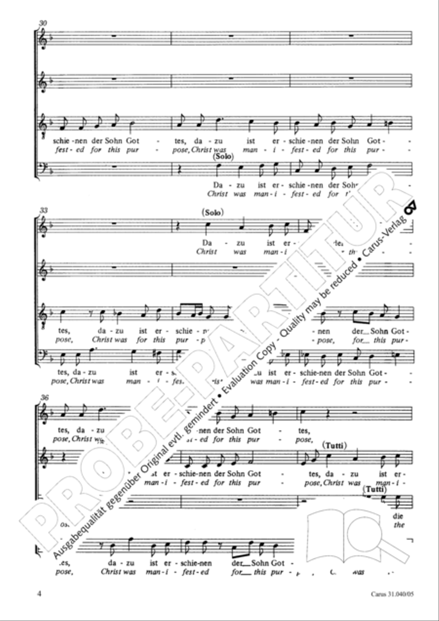Christ was manifested for this purpose (Dazu ist erschienen der Sohn Gottes) ATB scores gallery preview page 5