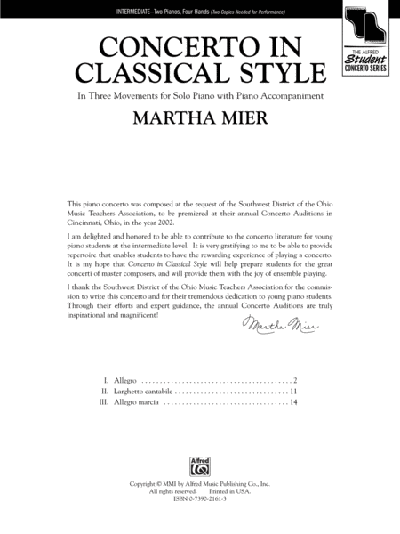 Concerto in Classical Style by Martha Mier Small Ensemble - Sheet Music
